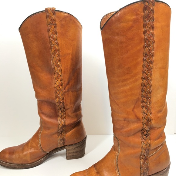 CAPEZIO True Vintage 70’s Yellow Golden Tan Leather Western Boho Tall Boot - Picture 8 of 16